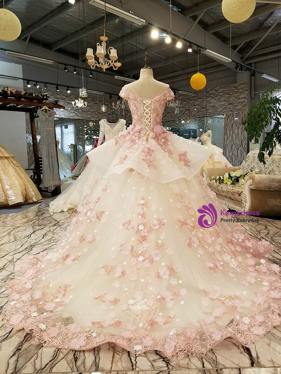 pink and white wedding dress